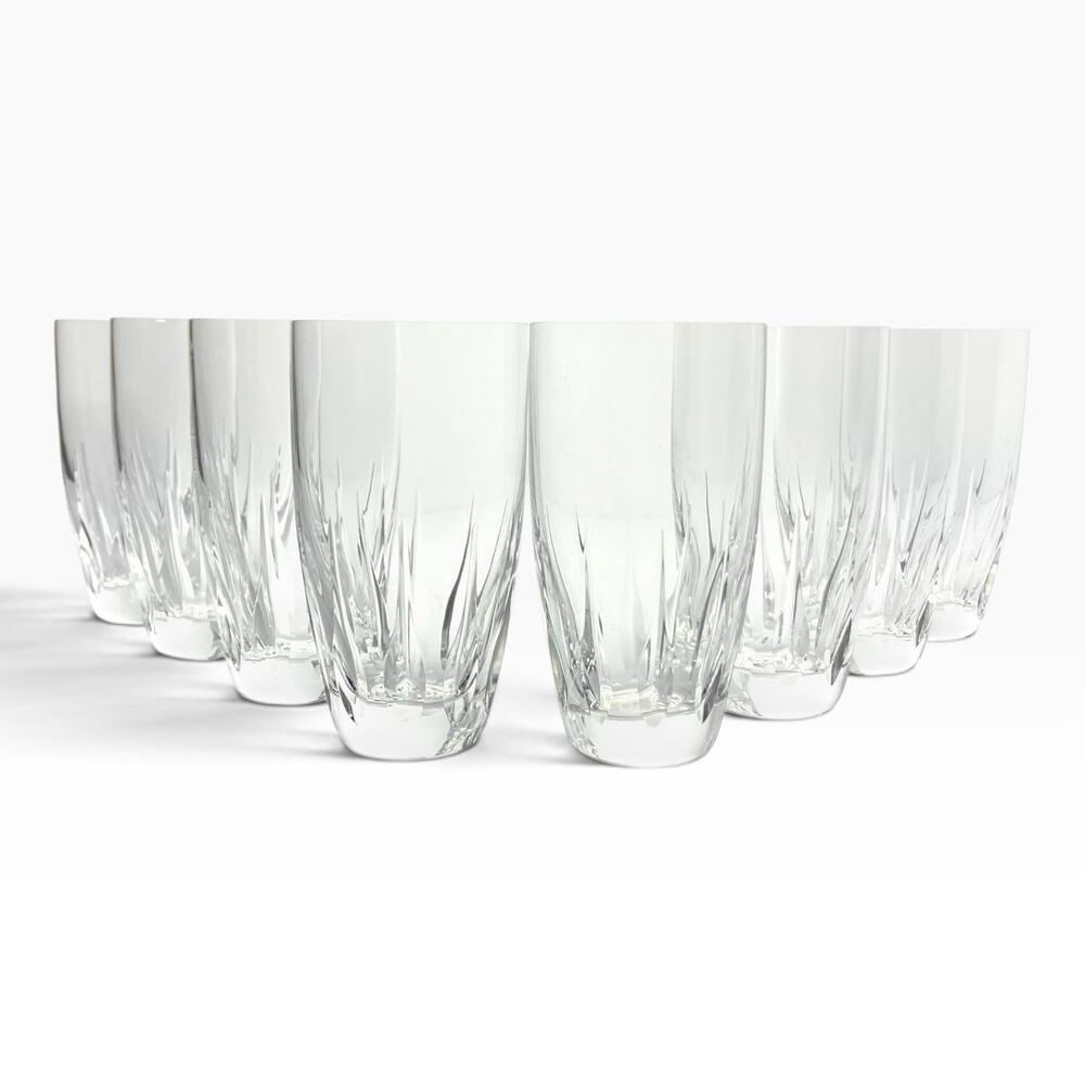 1960s Vintage 8 Crystal Highball Tumbler Glasses 5 7/8β 16oz Sharp Flame Cuts